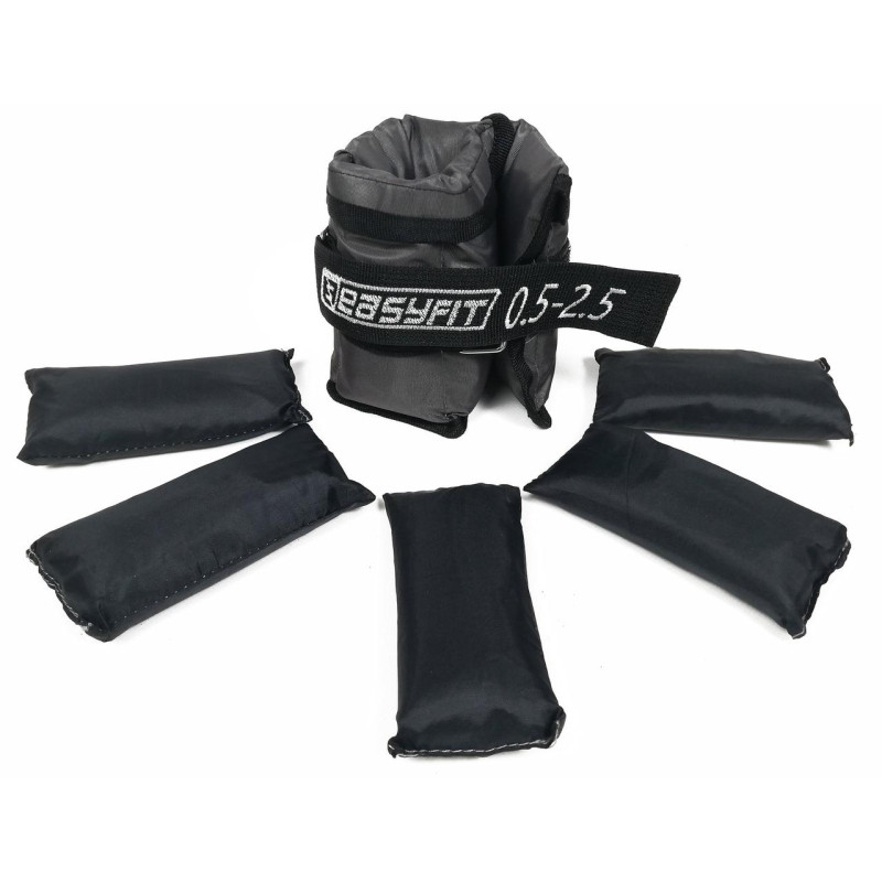 Утяжелители наборные для ног и рук EasyFit Metal с металлом, Сменный вес от 0,5 до 2,5 кг, Оксфорд, Стальная гранула, Серый