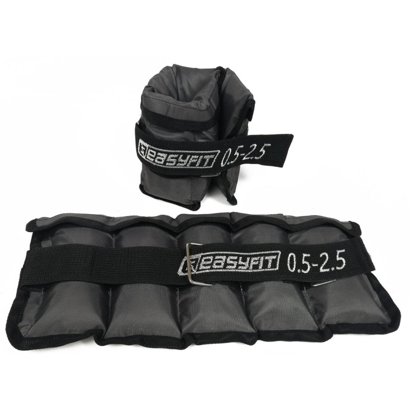 Утяжелители наборные для ног и рук EasyFit Metal с металлом, Сменный вес от 0,5 до 2,5 кг, Оксфорд, Стальная гранула, Серый