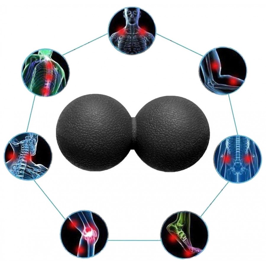 Подвійний масажний м'яч EasyFit, довжина 12 см, діаметр 6 см, TPR, чорний, для МФР, зняття напруги та самомасажу