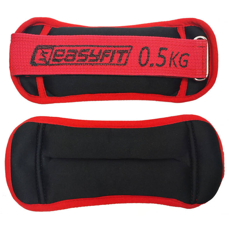 Обтяжувачі для ніг та рук EasyFit MYAKI з металом, Вага 0,5 кг, Довжина 22 см, Неопрен, Сталева гранула, Чорно-червоний
