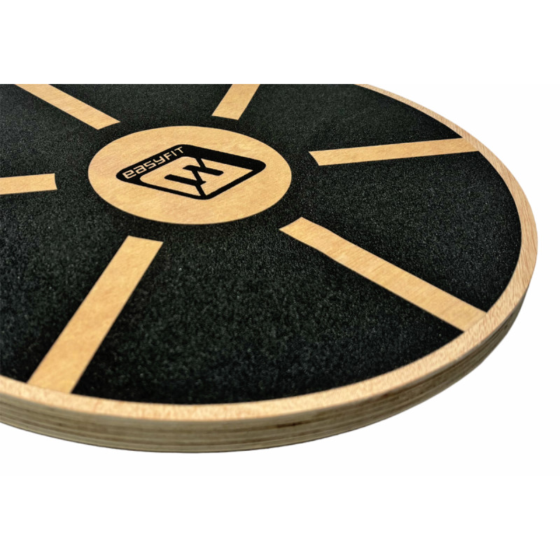 Баланс борд дерев'яний EasyFit (балансувальний диск-тренажер), Діаметр 39,5 см, Висота 5 см, Дерево, Чорно-бежевий