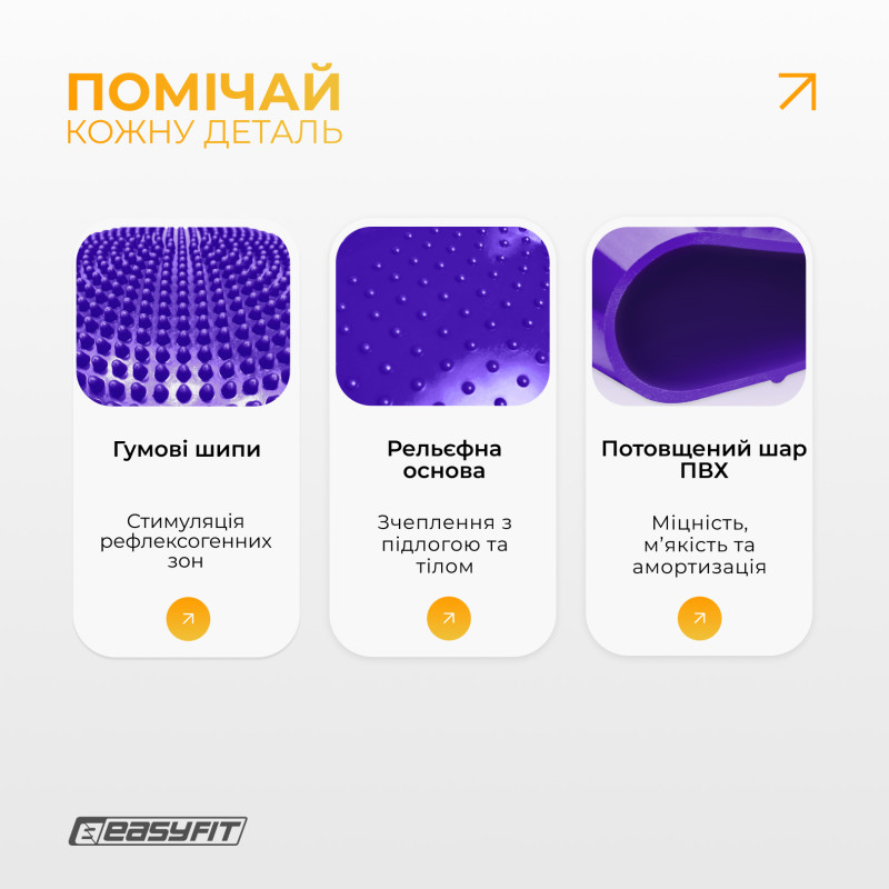 Балансировочная массажная подушка EasyFit, Диаметр 33 см, Максимальная нагрузка 120 кг, Резина, Фиолетовый