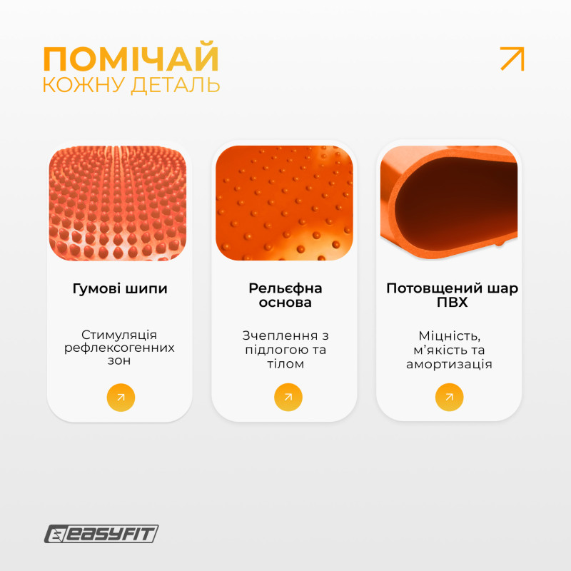 Балансувальна масажна подушка EasyFit, Діаметр 33 см, Максимальне навантаження 120 кг, Гума, Помаранчевий