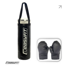 Боксерский набор с перчатками EasyFit MiniChamp для детей, От 4 до 12 лет, Высота груши 60 см, Вес 4,2 кг, Полиуретан (PU), Черно-белый