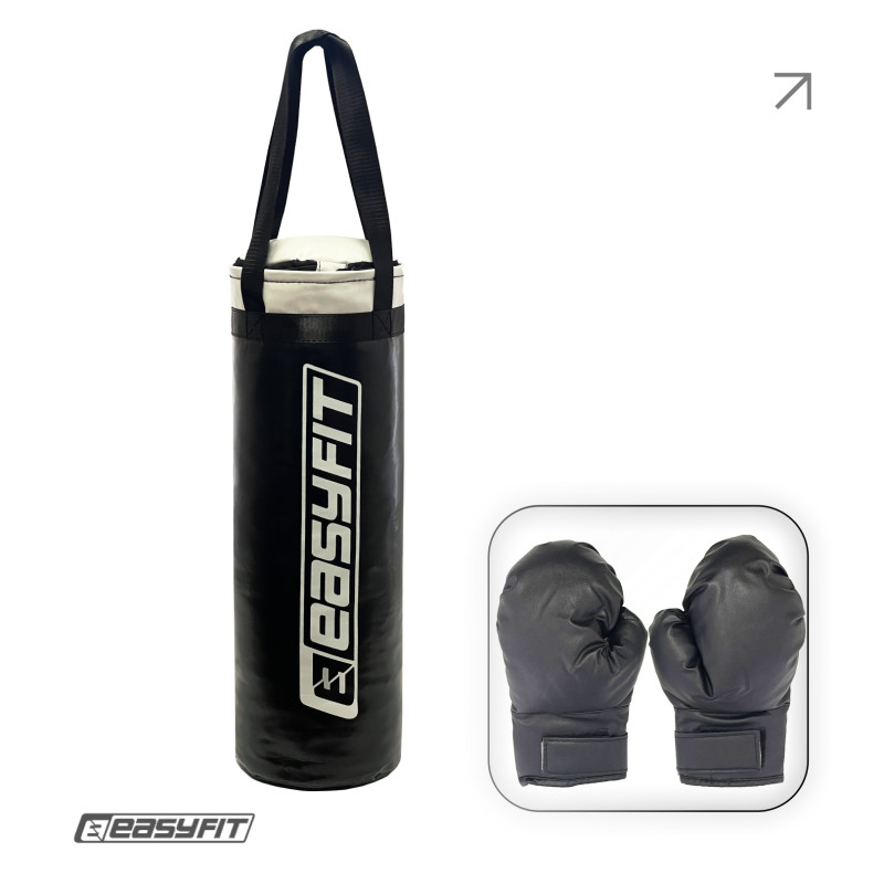 Боксерский набор с перчатками EasyFit MiniChamp для детей, От 4 до 12 лет, Высота груши 60 см, Вес 4,2 кг, Полиуретан (PU), Черно-белый
