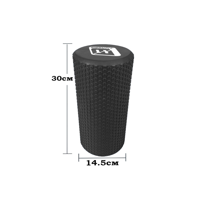 Массажный ролик (валик) EasyFit Foam Roller, Длина 30 см, Диаметр 14.5 см, Пена EVA с мелкой массажной поверхностью, для МФР, фитнеса, йоги и реабилитации, Черный