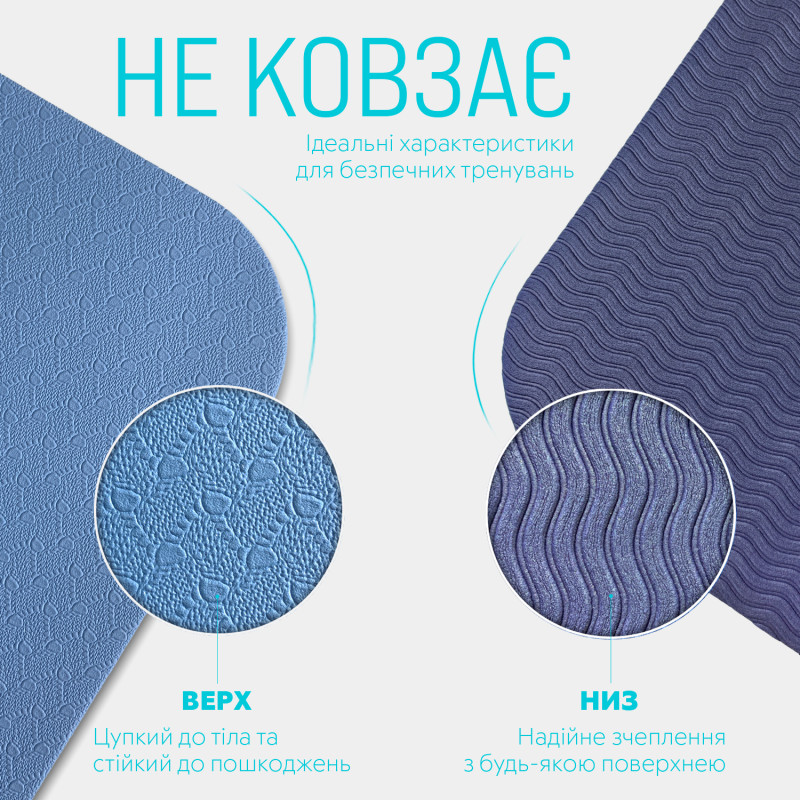 Двошаровий килимок EasyFit для пілатесу, фітнесу та йоги з чохлом, 183x61 см, товщина 6 мм, TPE/TC, ECO-Friendly, Синьо-блакитний