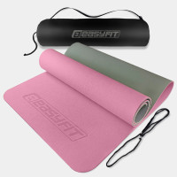 Коврик для йоги и фитнеса EasyFit TPE+TC 6 мм двухслойный розовый-серый + Чехол серый с черным