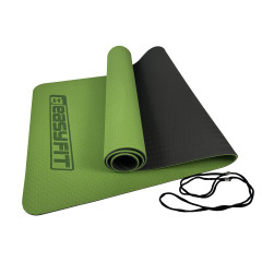 Двухслойный коврик EasyFit для пилатеса, фитнеса и йоги, 183x61 см, толщина 6 мм, TPE/TC, ECO-Friendly, зелено-черный