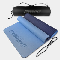 Двухслойный коврик EasyFit для пилатеса, фитнеса и йоги с чехлом, 183x61 см, толщина 6 мм, TPE/TC, ECO-Friendly, Сине-голубой