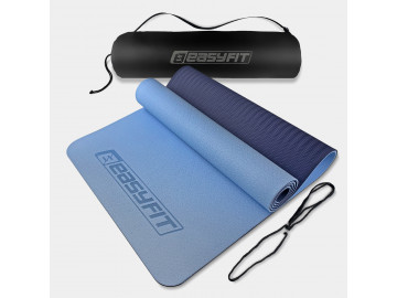 Коврик для йоги и фитнеса EasyFit TPE+TC 6 мм двухслойный + Чехол голубой-синий