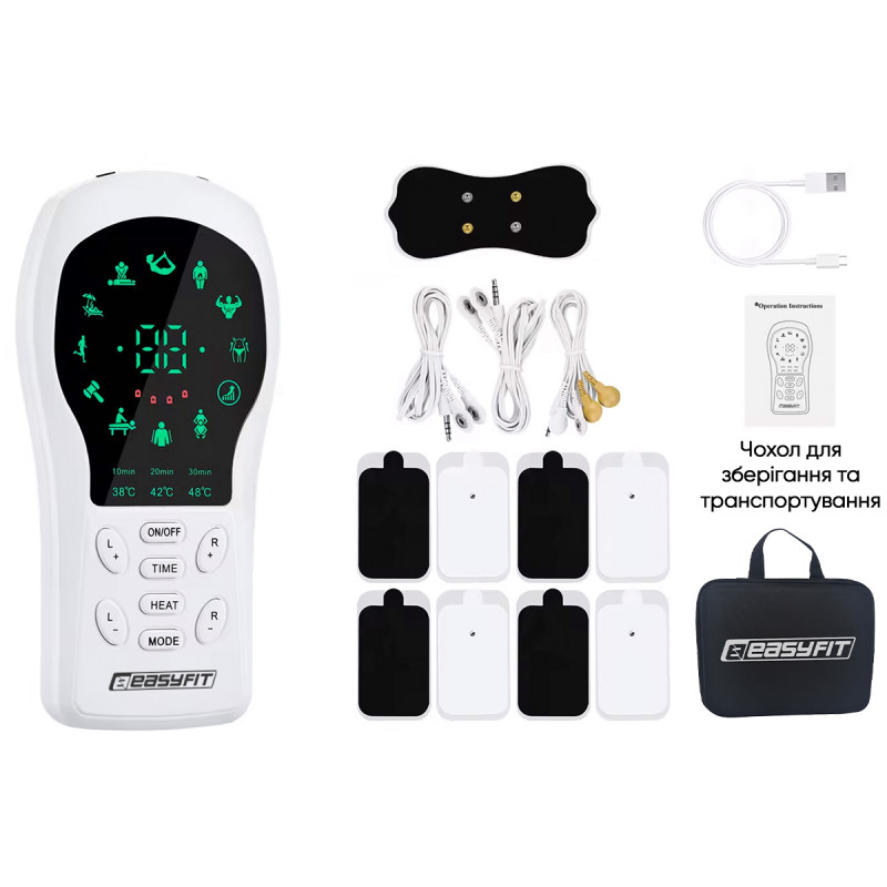 Миостимулятор EasyFit ActivePulse-2 для тела, 12 режимов, 30 уровней мощности, функция подогрева, зарядка Type-C, компактный размер14х6,9 см, белый, чехол в комплекте