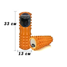 Массажный ролик (валик) EasyFit Grid Roller v.1.2, Длина 33 см, Диаметр 13 см, Каркас из высокопрочного пластика, Пена EVA с массажной поверхностью, для МФР, фитнеса, йоги и реабилитации, Оранжевый