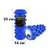 Массажный ролик (валик) EasyFit Grid Roller PRO, Длина 33 см, Диаметр 14 см, Каркас из высокопрочного пластика, Пена EVA с массажной поверхностью 3D, для МФР, фитнеса, йоги и реабилитации, Синий