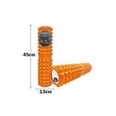 Массажный ролик (валик) EasyFit Grid Roller v.2.2, Длина 45 см, Диаметр 13 см, Каркас из высокопрочного пластика, Пена EVA с массажной поверхностью 3D, для МФР, фитнеса, йоги и реабилитации, Оранжевый