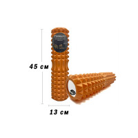 Массажный ролик (валик) EasyFit Grid Roller v.2.2, Длина 45 см, Диаметр 13 см, Каркас из высокопрочного пластика, Пена EVA с массажной поверхностью 3D, для МФР, фитнеса, йоги и реабилитации, Оранжевый