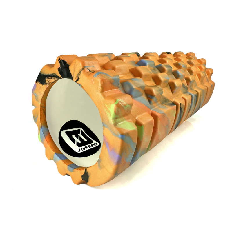 Массажный ролик (валик) EasyFit Grid Roller v.1.1 Multi , Длина 33 см, Диаметр 14 см, Каркас из высокопрочного пластика, Пена EVA с массажной поверхностью 3D, для МФР, фитнеса, йоги и реабилитации, Оранжево-цветной