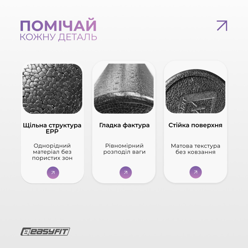 Массажный ролик (валик) EasyFit PolyFoam Roller, Длина 90 см, Диаметр 14.5 см, EPP (вспененный полипропилен), для МФР, фитнеса, йоги и реабилитации, Черный