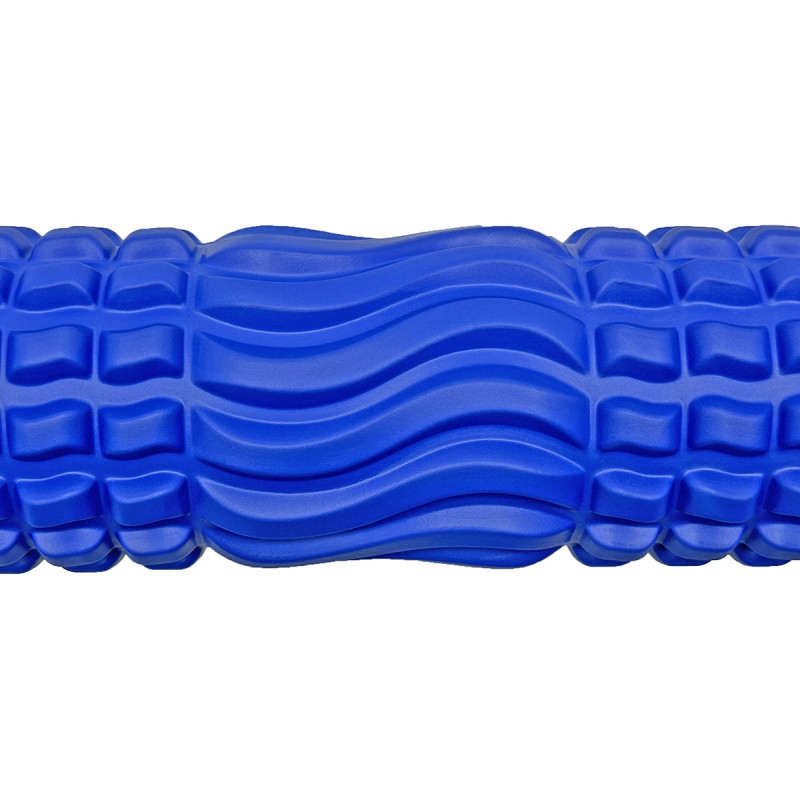 Масажний ролик (валик) EasyFit Wavyspines, довжина 33 см, діаметр 11 см, синій, каркас із високоміцного пластику, EVA-піна з масажною поверхнею 3D, для МФР, фітнесу, йоги та реабілітації