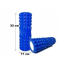 Масажний ролик (валик) EasyFit Wavyspines, довжина 33 см, діаметр 11 см, синій, каркас із високоміцного пластику, EVA-піна з масажною поверхнею 3D, для МФР, фітнесу, йоги та реабілітації