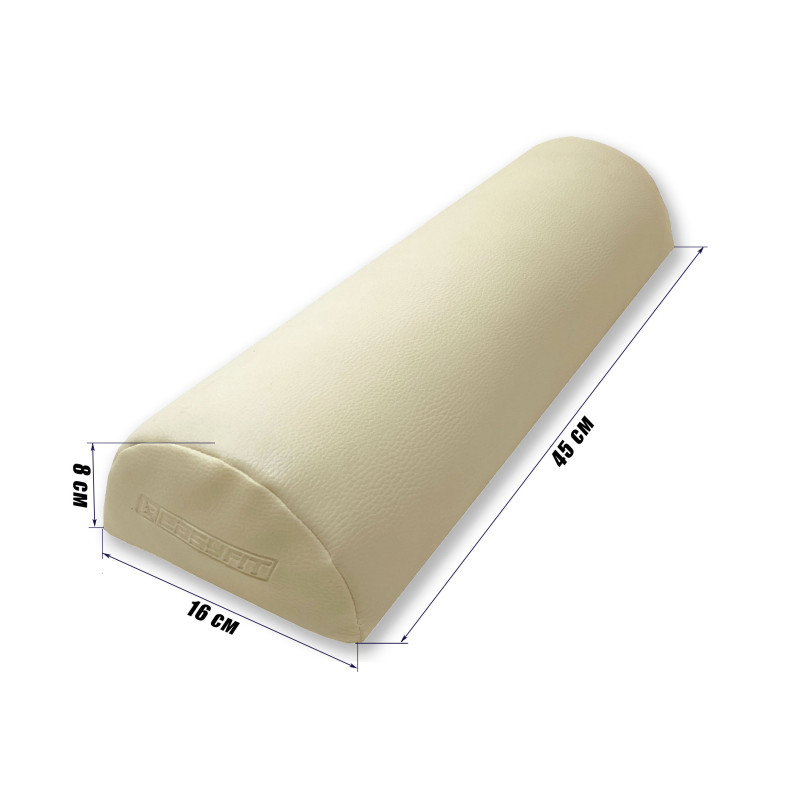 Массажный полувалик Easyfit для массажного стола, Размеры 45х16х8 см, Вес 500 грамм, Медицинский кожзаменитель, Деревянная основа, Бежевый