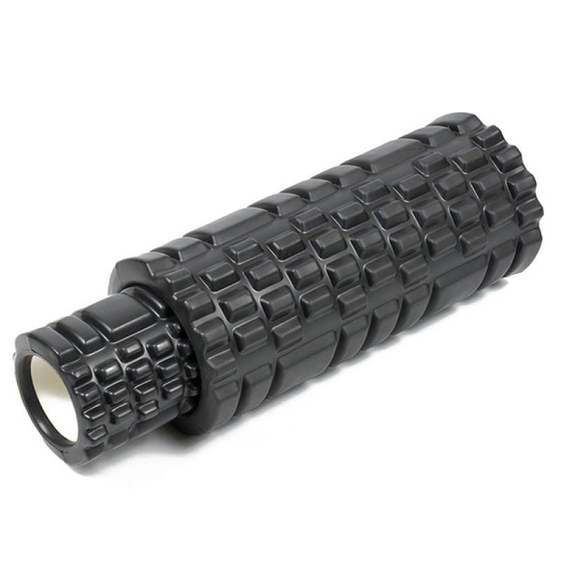 Массажный ролик (валик) EasyFit Grid Roller Extreme, длина 33 см, диаметр 14 см, черный, каркас из высокопрочного пластика, пена EVA с массажной поверхностью 3D, для МФР, фитнеса, йоги и реабилитации