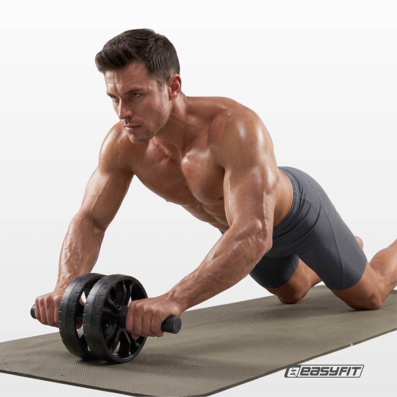 Ролик для пресу EasyFit BLM подвійний, Діаметр 15,5 см, Сталь, Гума, Пластик, Чорний