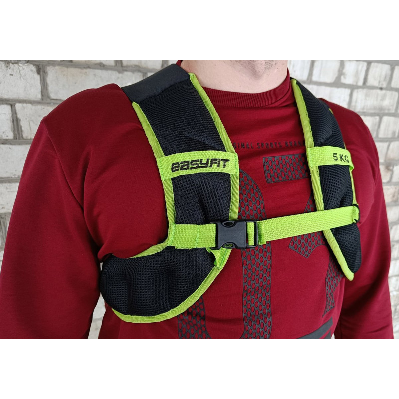 Жилет-обтяжувач EasyFit JetPack з металом, Вага 5 кг, Нейлон, Сталеві гранули, Салатовий
