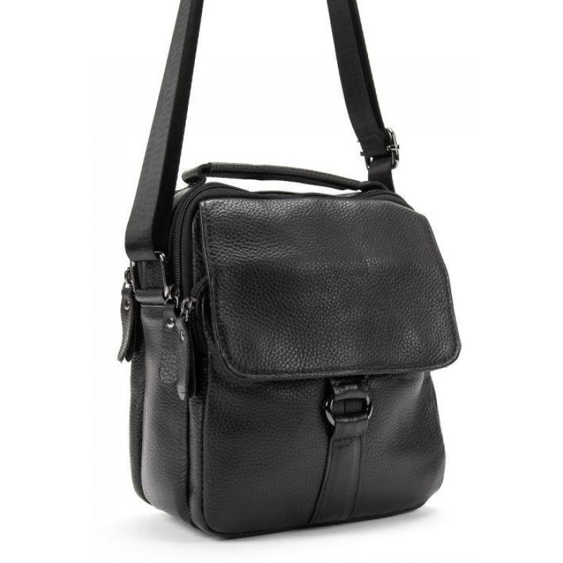 Чоловіча шкіряна сумка месенджер Tiding Bag чорна