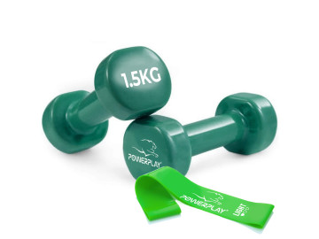 Гантель вінілова PowerPlay 4125 Achilles 2*1,5 кг. Зелені (2шт.)