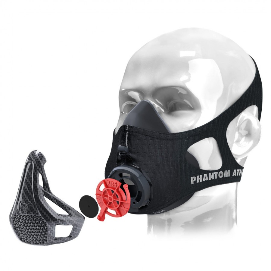 Маска для тренування дихання Phantom Training Mask Carbon, розмір L, медичний силікон, нейлоновий чохол, 4 рівні опору