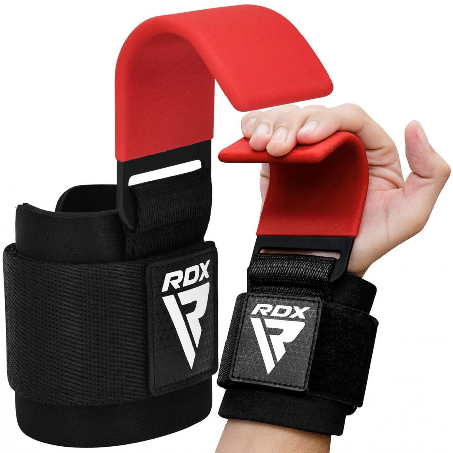 Крючки для тяги на запястье RDX W5 Gym Hook Strap Red Plus