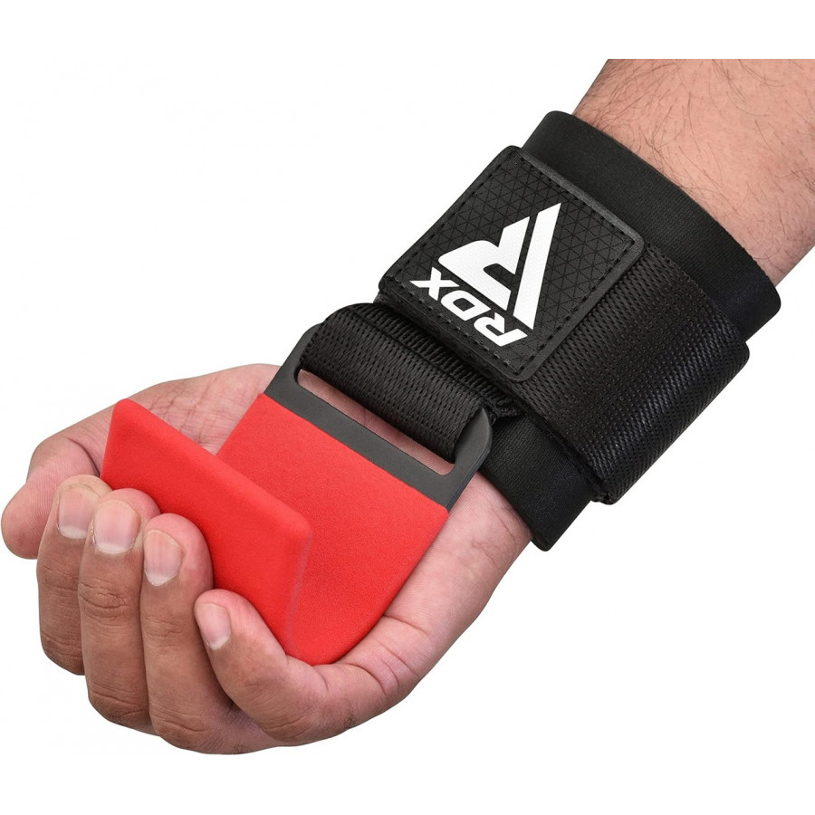 Крючки для тяги на запястье RDX W5 Gym Hook Strap Red Plus