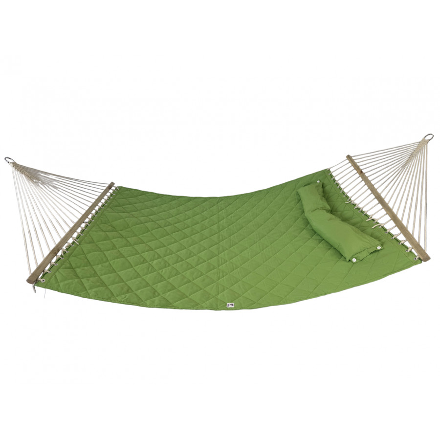 Стойка для гамака WCG + Гамак с планкой SOFT зелёный XXL 200×140 двухместный