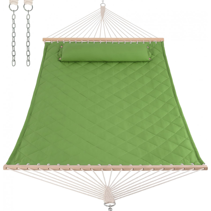 Стойка для гамака WCG + Гамак с планкой SOFT зелёный XXL 200×140 двухместный