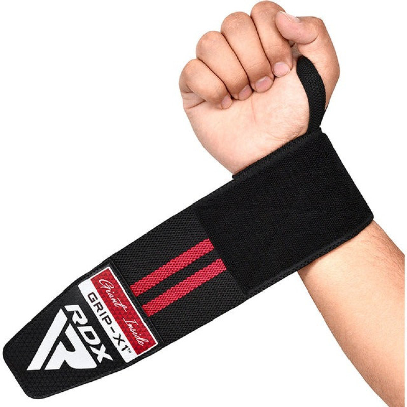 Бинты для запястья (кистевые бинты) RDX GYM WRIST WRAP R11 BLACK/RED, Комплектация: пара (2 бинта), Хлопок, Чёрно-красный