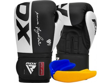 Боксерські рукавиці RDX F4 Boxing Sparring Gloves Hook&Loop WHITE/BLACK 16 унцій (капа у комплекті)