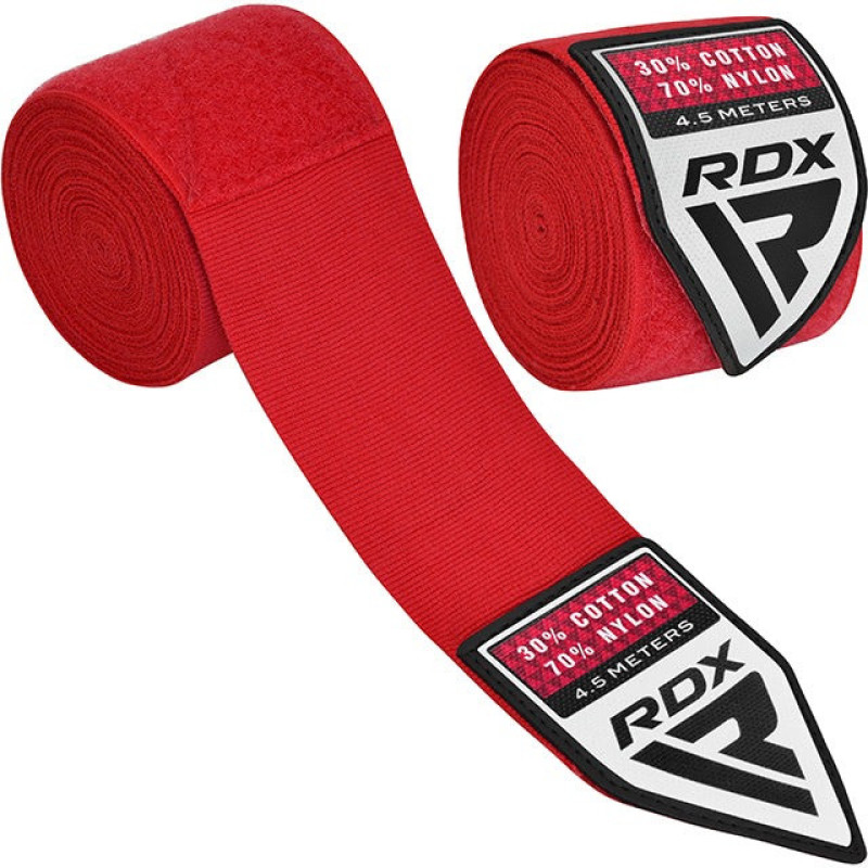 Бинты для бокса RDX WX Professional Boxing Hand Wraps Red, Комплектация: пара (2 бинта), Длина 4,5 м, Эластичные, Хлопок, Нейлон, Красный