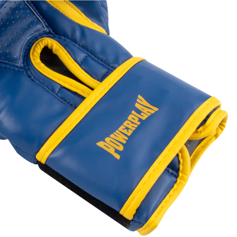 Боксерські рукавиці PowerPlay 3021 Ukraine, 16 унцій, Поліуретан (еко-шкіра), Синьо-жовтий