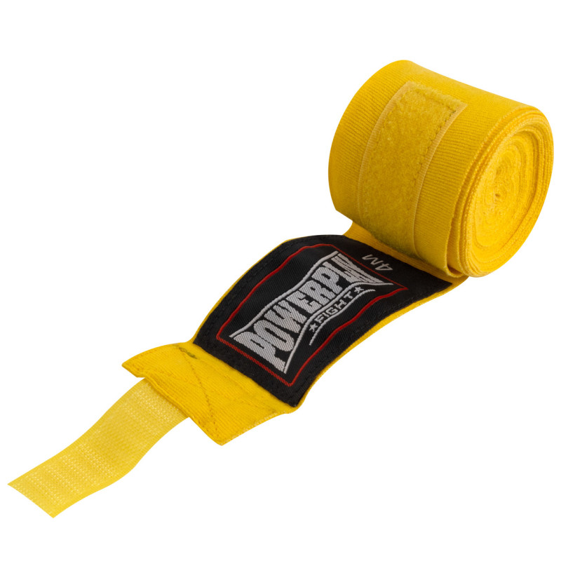 Бинты для бокса PowerPlay 3046 NYLON, Комплект: 2 бинта+чехол, Длина 4 м, Эластичные, Нейлон, Желтый