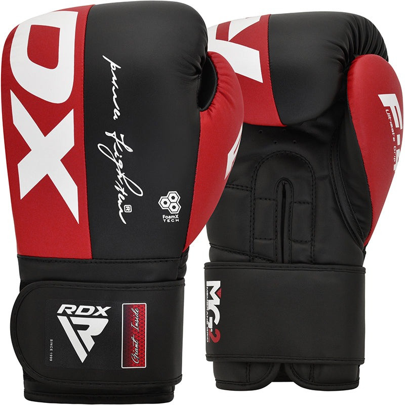 Боксерские перчатки RDX F4 Boxing Sparring Gloves Hook&Loop RED/BLACK (капа в комплекте), 12 унций, Искусственная кожа Kalix Skin Mayahide, Черно-красный