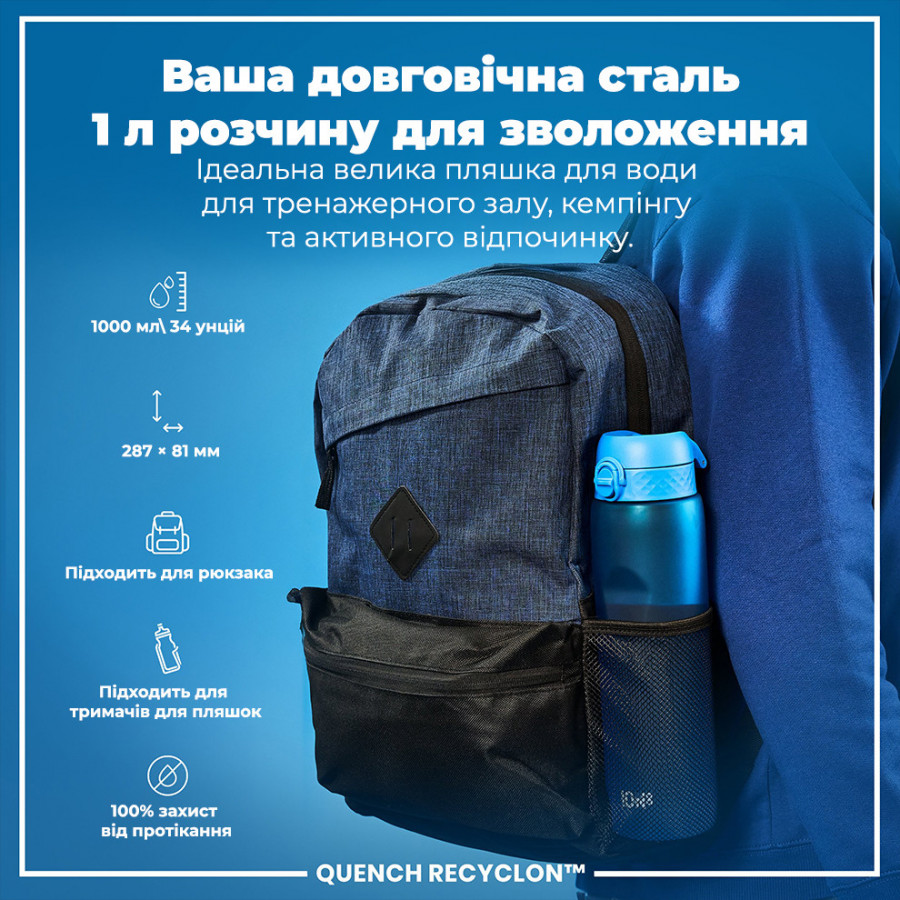 Пляшка для води ION8 1000 мл. (ЕКО пляшка) BPA Free, Blue