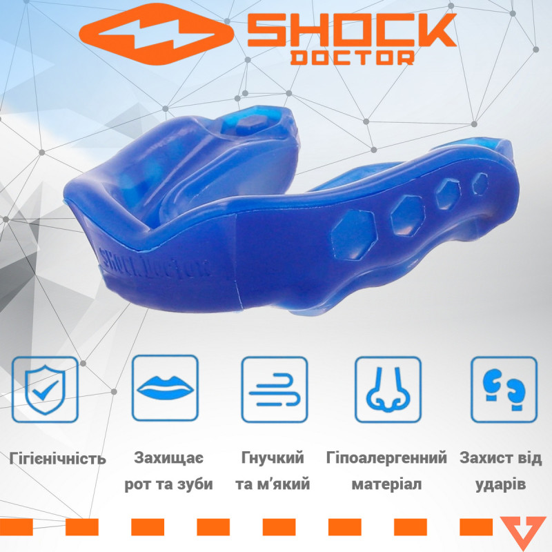 Капа Shock Doctor Gel Max, Взрослая (возраст 11+) Blue, Посадка: формируется под прикус, Термополимер, Синий
