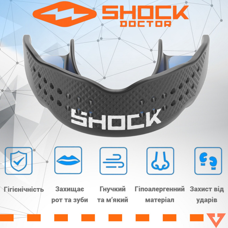 Капа Shock Doctor SuperFit, Доросла (вік 11+) Black, Посадка: GEL-FIT (без кип'ятіння), Термополімер, Чорний