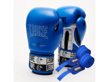 Боксерські рукавиці Leone GN208 ICONIC Blue 10 унцій (бинти 4 м. в комплекті)