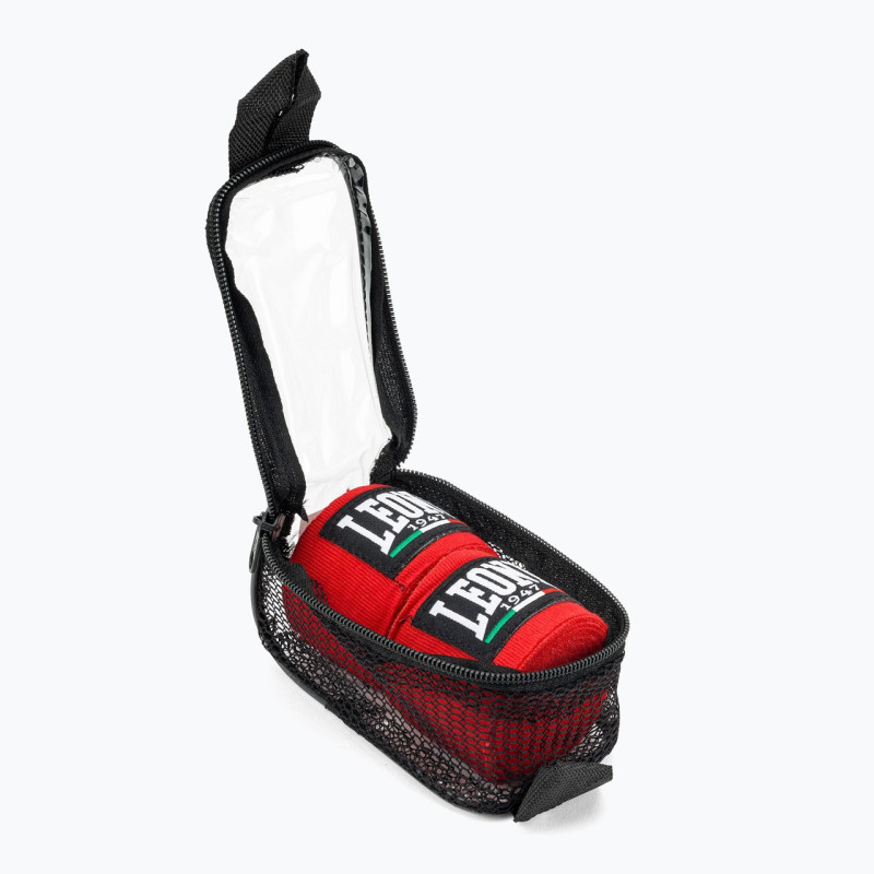 Бинти для боксу Leone AB705 Red, Комплект: 2 шт. з футляром, Довжина 3.5 м, Бавовна, Нейлон, Еластан, Червоний