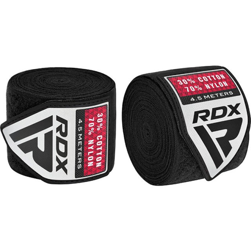 Бинти для боксу RDX RB Hand Wraps Combine, Комплектація: 3 пари, Довжина 4,5 м, Бавовна, Поліестер, Чорний