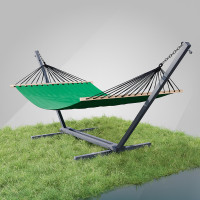 Стойка для гамака WCG + Гамак с планкой WISH изумрудный двухместный XXL 200х150 WCG