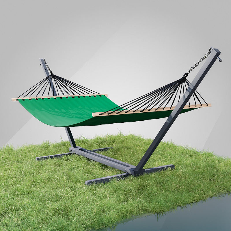 Стойка для гамака WCG + Гамак с планкой WISH изумрудный двухместный XXL 200х150 WCG