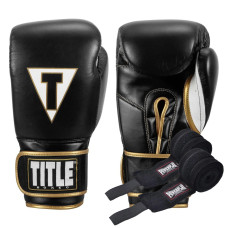 Боксерські рукавиці TITLE Boxeo Mexican Leather Quatro Black/White 12 oz (бинти 4м. в комплекті)